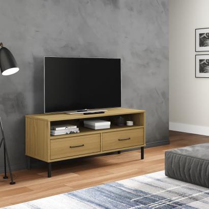 Comodă TV cu picioare metalice „OSLO”, maro, lemn masiv pin GartenMobel Dekor