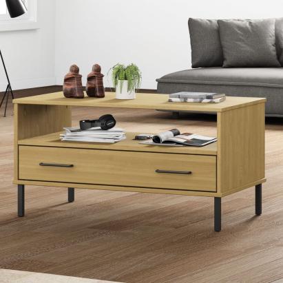 Măsuță cafea picioare metalice maro 85x50x45cm lemn masiv OSLO GartenMobel Dekor