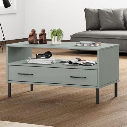 Măsuță cafea picioare metalice gri 85x50x45cm lemn masiv "OSLO" GartenMobel Dekor