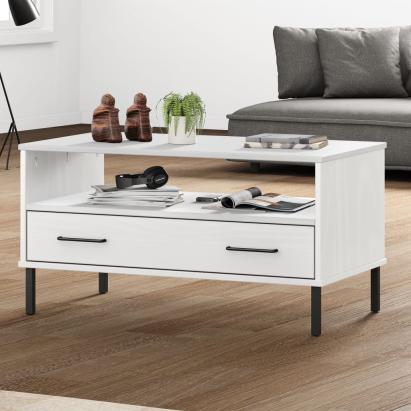 Măsuță cafea picioare metalice alb 85x50x45cm lemn masiv "OSLO" GartenMobel Dekor