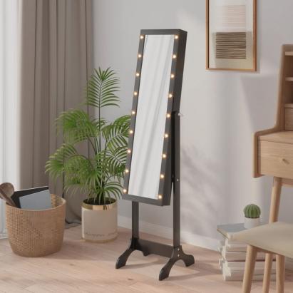 Oglindă de sine stătătoare cu LED, negru, 34x37x146 cm GartenMobel Dekor
