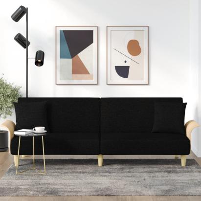 Canapea extensibilă cu cotiere, negru, textil GartenMobel Dekor