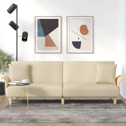 Canapea extensibilă cu cotiere, crem, material textil GartenMobel Dekor