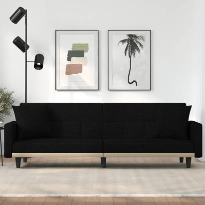 Canapea extensibilă cu perne, negru, material textil GartenMobel Dekor