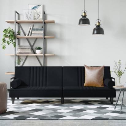 Canapea extensibilă cu cotiere, negru, catifea  GartenMobel Dekor