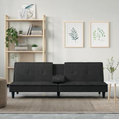 Canapea extensibilă cu suporturi de pahare, negru, catifea GartenMobel Dekor