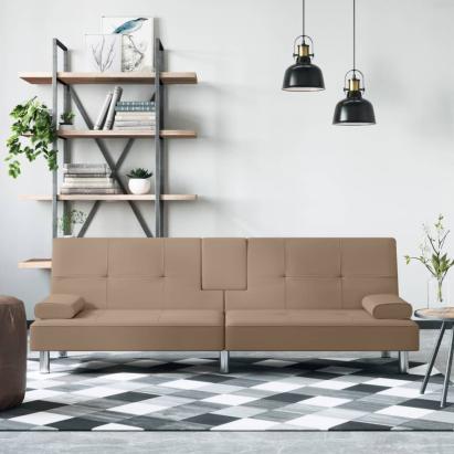 Canapea extensibilă cu suport pahare, capucino, piele ecologică GartenMobel Dekor