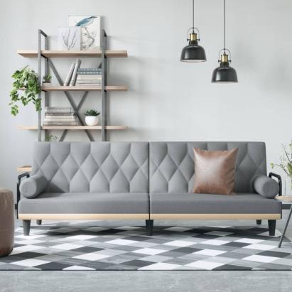 Canapea extensibilă cu cotiere, gri deschis, textil GartenMobel Dekor