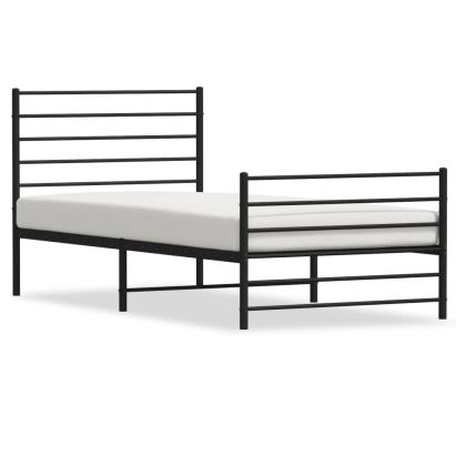 Cadru pat metalic cu tăblii de cap/picioare, negru, 107x203 cm GartenMobel Dekor