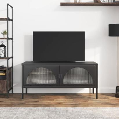 Dulap TV, negru, 105x35x50 cm, sticlă și oțel GartenMobel Dekor