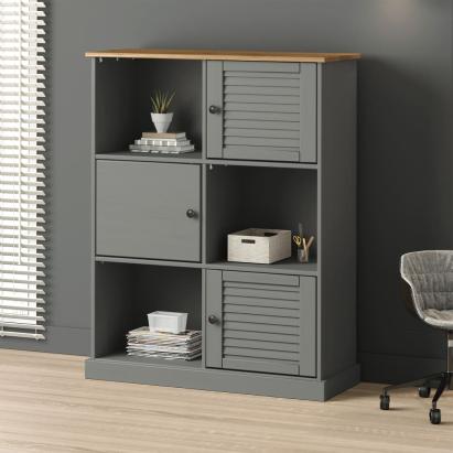 Bibliotecă VIGO, gri, 90x35x114,5 cm, lemn masiv de pin GartenMobel Dekor