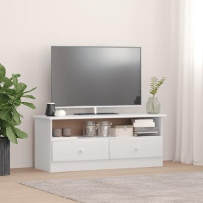 Dulap TV cu sertare „ALTA” alb, 100x35x41 cm, lemn masiv de pin GartenMobel Dekor