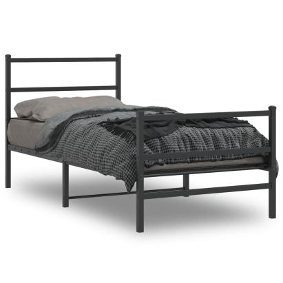 Cadru pat metalic cu tăblii de cap/picioare  negru, 90x190 cm GartenMobel Dekor