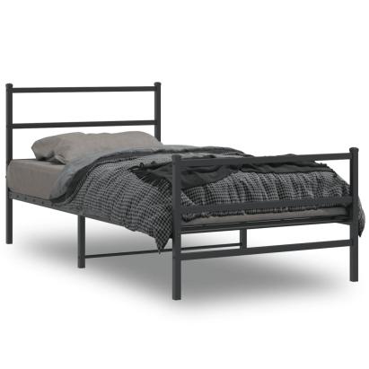 Cadru pat metalic cu tăblii de cap/picioare  negru, 100x190 cm GartenMobel Dekor