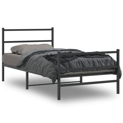 Cadru pat metalic cu tăblii de cap/picioare,  negru, 107x203 cm GartenMobel Dekor