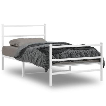 Cadru de pat metalic cu tăblie de cap/picioare  alb 107x203 cm GartenMobel Dekor