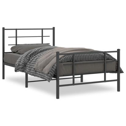 Cadru pat metalic cu tăblii de cap/picioare, negru, 100x190 cm GartenMobel Dekor