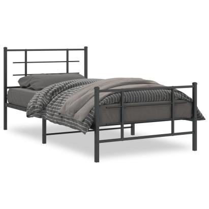 Cadru pat metalic cu tăblii de cap/picioare, negru, 107x203 cm GartenMobel Dekor