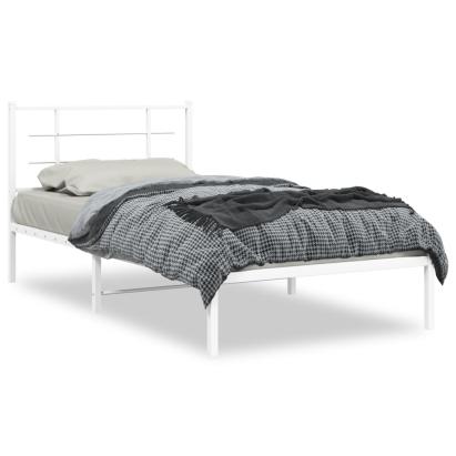 Cadru de pat din metal cu tăblie, alb, 100x200 cm GartenMobel Dekor