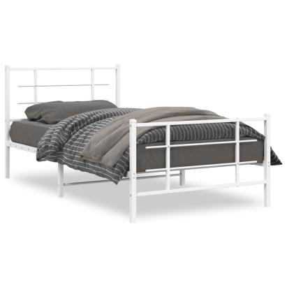 Cadru de pat metalic cu tăblie de cap/picioare, alb, 107x203 cm GartenMobel Dekor