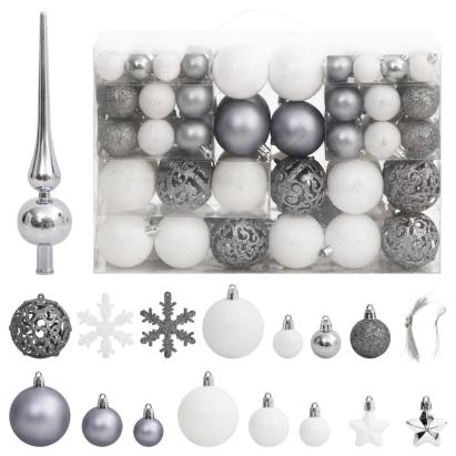 Set globuri de Crăciun 111 buc., alb și gri, polistiren GartenMobel Dekor