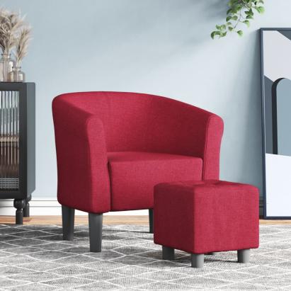 Fotoliu tip cuvă cu taburet, roșu vin, material textil GartenMobel Dekor