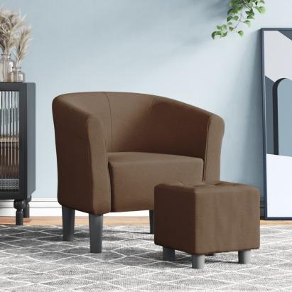 Fotoliu tip cuvă cu taburet, maro, material textil GartenMobel Dekor
