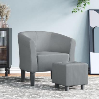 Fotoliu tip cuvă cu taburet, gri deschis, material textil GartenMobel Dekor