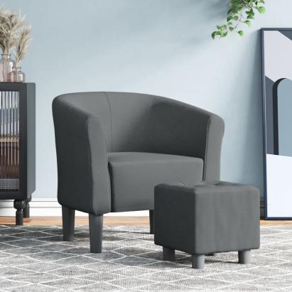 Fotoliu tip cuvă cu taburet, gri închis, material textil GartenMobel Dekor