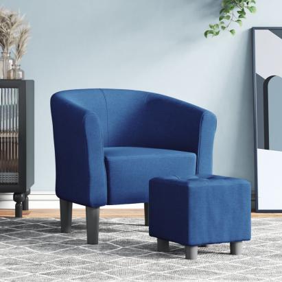 Fotoliu tip cuvă cu taburet, albastru, material textil GartenMobel Dekor