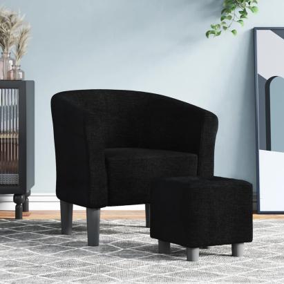 Fotoliu tip cuvă cu taburet, negru, material textil GartenMobel Dekor