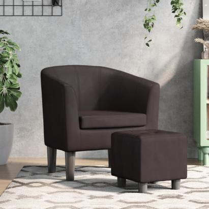 Fotoliu tip cuvă cu taburet, maro, piele ecologică GartenMobel Dekor