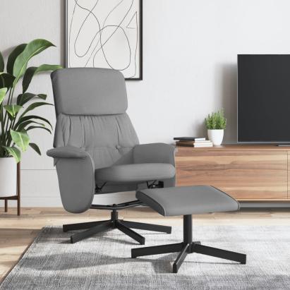 Scaun de relaxare cu taburet, gri deschis, textil GartenMobel Dekor