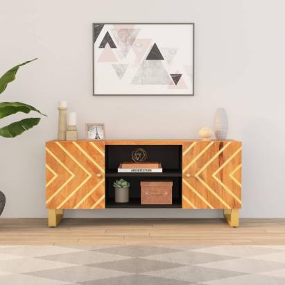 Dulap TV maro și negru 105x33,5x46 cm lemn masiv de mango GartenMobel Dekor