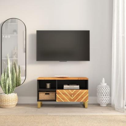 Dulap TV, maro și negru, 80x33,5x46 cm, lemn masiv de mango GartenMobel Dekor