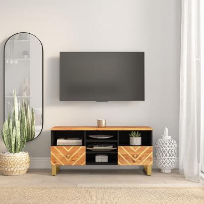 Dulap TV, maro și negru, 100x33,5x46 cm, lemn masiv de mango GartenMobel Dekor