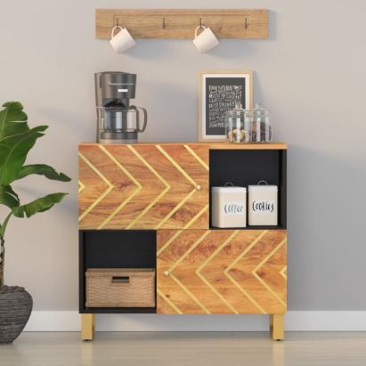 Dulap lateral, maro și negru, 80x33,5x75 cm lemn masiv de mango GartenMobel Dekor