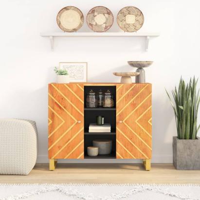 Dulap lateral, maro și negru, 90x33,5x75 cm lemn masiv de mango GartenMobel Dekor