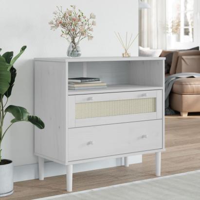 Servantă SENJA, aspect ratan alb, 80x40x80 cm, lemn masiv pin GartenMobel Dekor