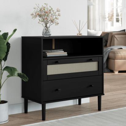 Servantă SENJA, aspect ratan negru, 80x40x80 cm, lemn masiv pin GartenMobel Dekor
