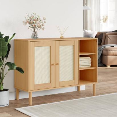 Servantă SENJA, aspect ratan maro, 112x40x80 cm, lemn masiv pin GartenMobel Dekor
