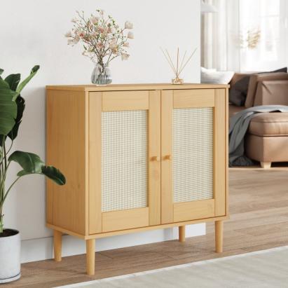 Servantă SENJA, aspect ratan maro, 80x35x80 cm, lemn masiv pin GartenMobel Dekor
