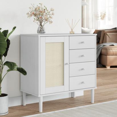 Servantă SENJA, aspect ratan alb, 80x40x80 cm, lemn masiv pin GartenMobel Dekor