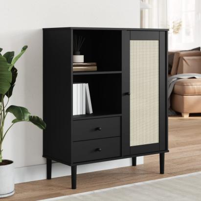 Dulap înalt SENJA aspect ratan negru, 90x40x112cm GartenMobel Dekor