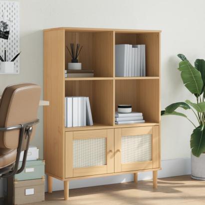 Bibliotecă SENJA aspect ratan maro 90x35x130 cm lemn masiv pin GartenMobel Dekor
