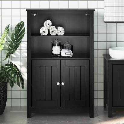Dulap de baie BERG, negru, 69,5x34x110 cm, lemn masiv de pin GartenMobel Dekor