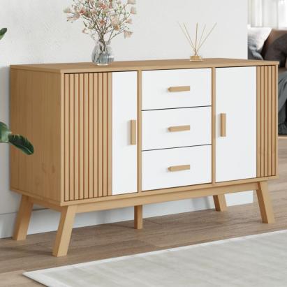 Servantă "OLDEN", alb și maro, 114x43x73,5 cm, lemn masiv pin GartenMobel Dekor