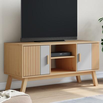 Dulap TV „OLDEN”, gri/maro, 114x43x57 cm, lemn masiv pin GartenMobel Dekor