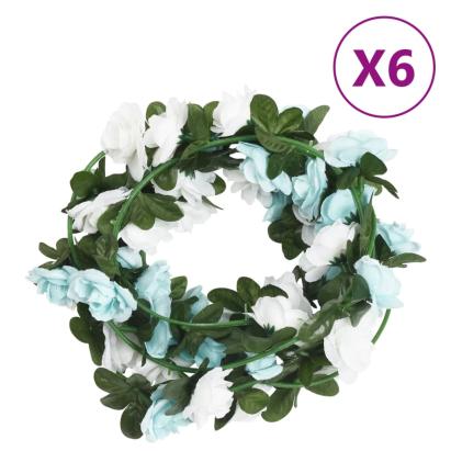 Ghirlande de flori artificiale, 6 buc. albastru și alb, 240 cm GartenMobel Dekor
