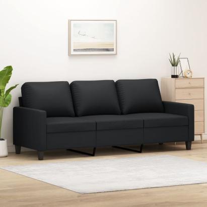 Canapea cu 3 locuri, negru, 180 cm, piele ecologică GartenMobel Dekor